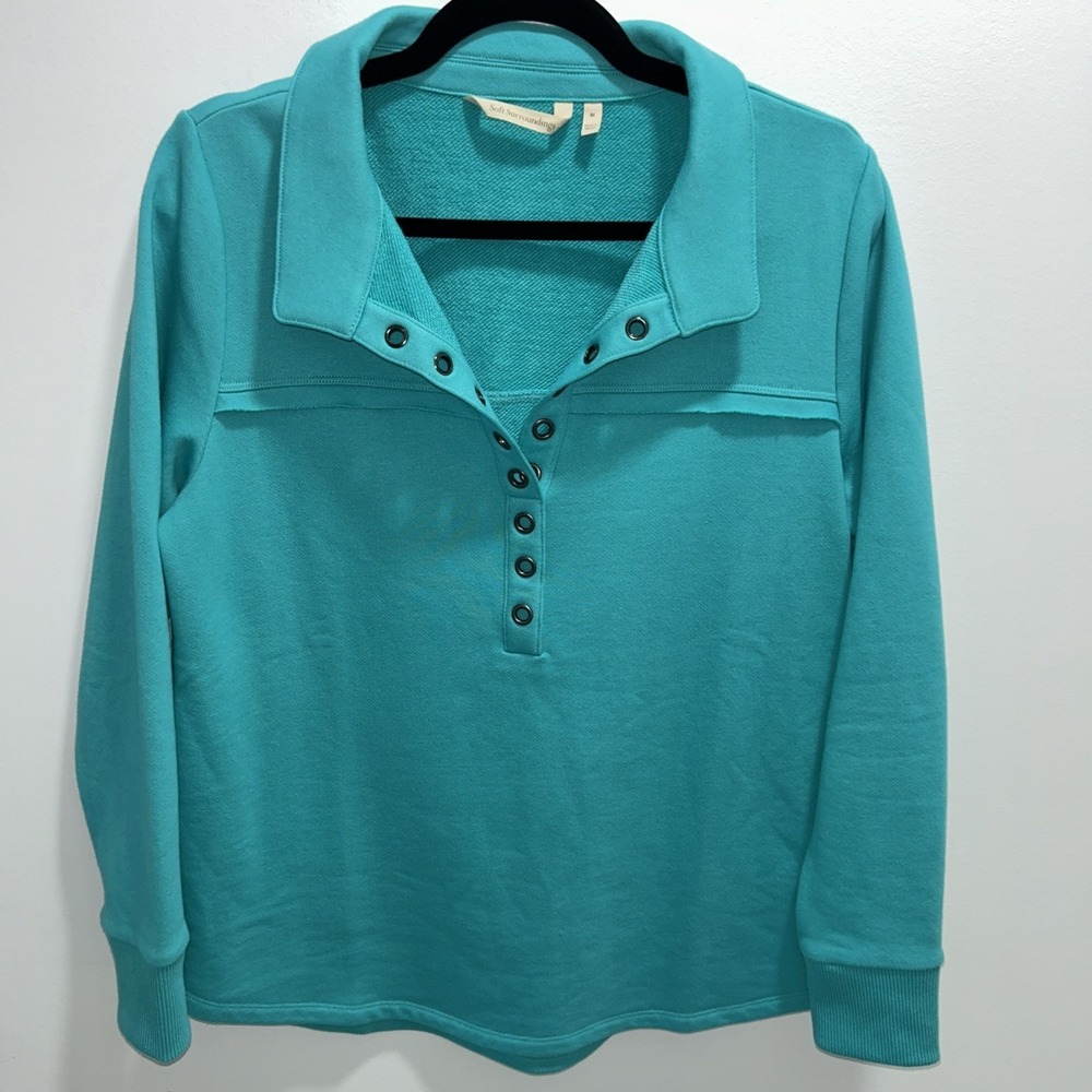 Soft Surroundings Medium Turquoise Cozy Basics Everyday Pull Over‎ V-Neck